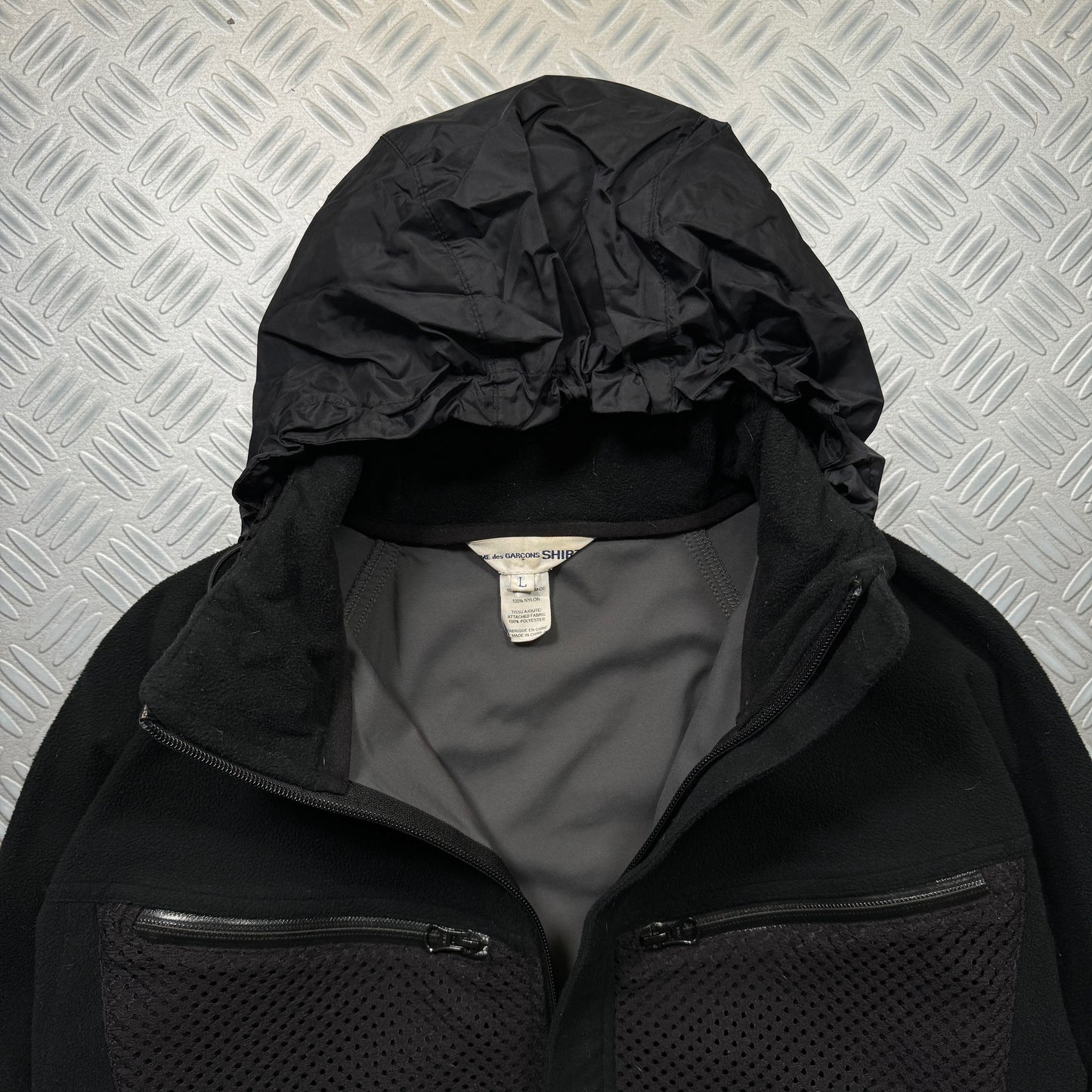2008 Comme Des Garcons Jet Black Dual Mesh Pocket Technical Jacket - Medium