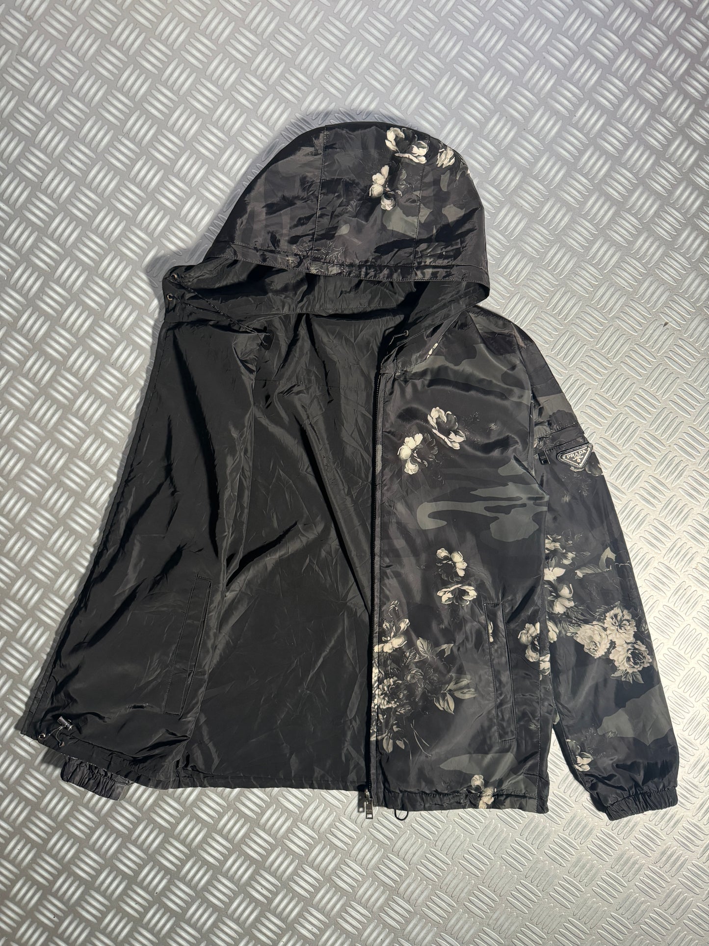 Prada Mainline Reversible Camo/Flowers Print Nylon Jacket