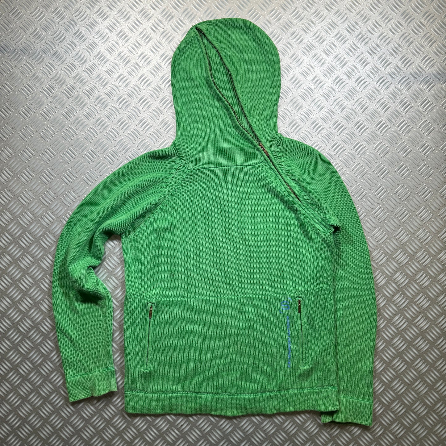 Adolfo Dominguez Knitted Full-Zip Green Hoodie - Large