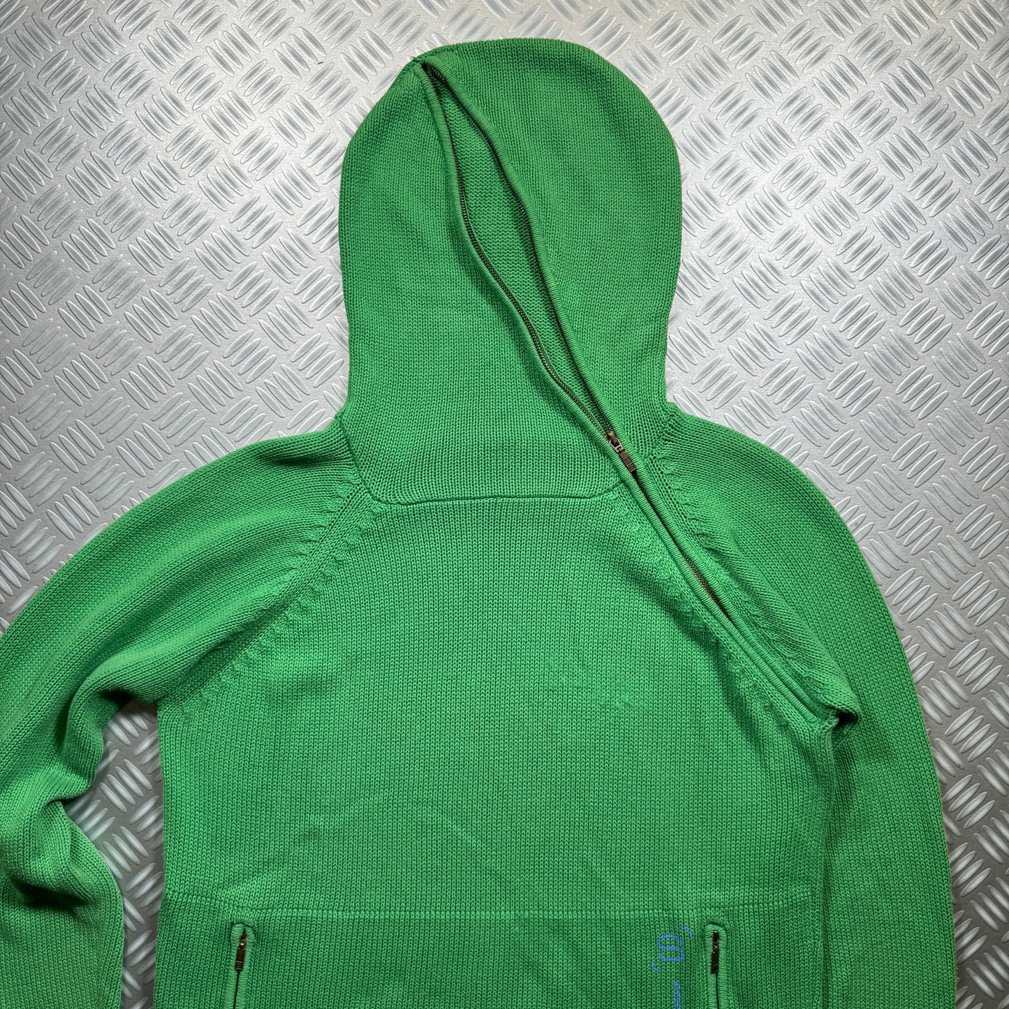 Adolfo Dominguez Knitted Full-Zip Green Hoodie - Large