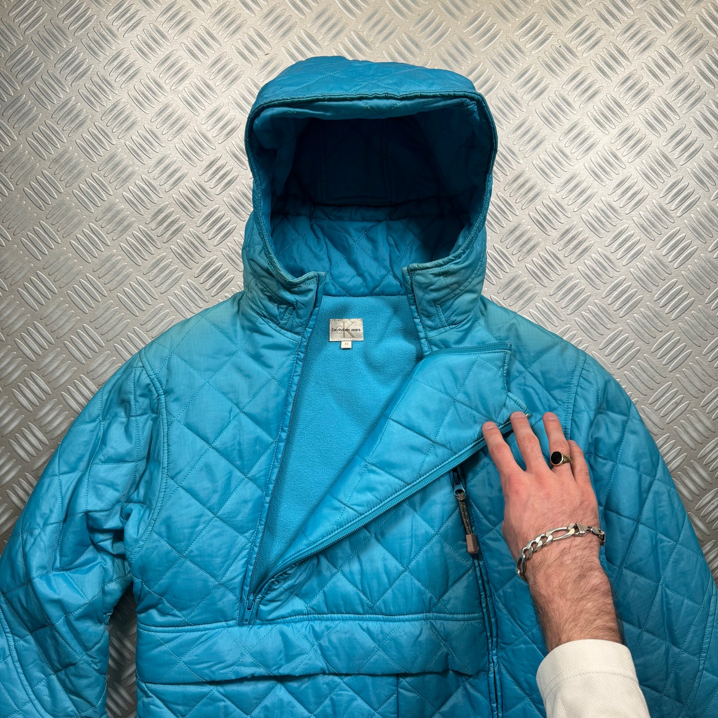 Calvin Klein Dual Front Zip Quilted Blue Jacket