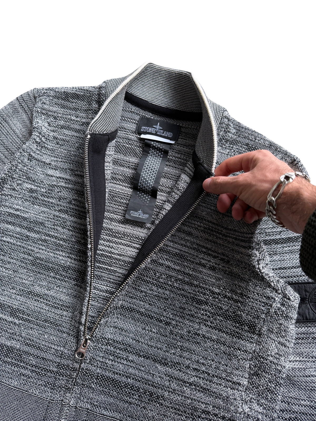 SS16’ Stone Island Shadow Project Grey Woven Zip Cardigan