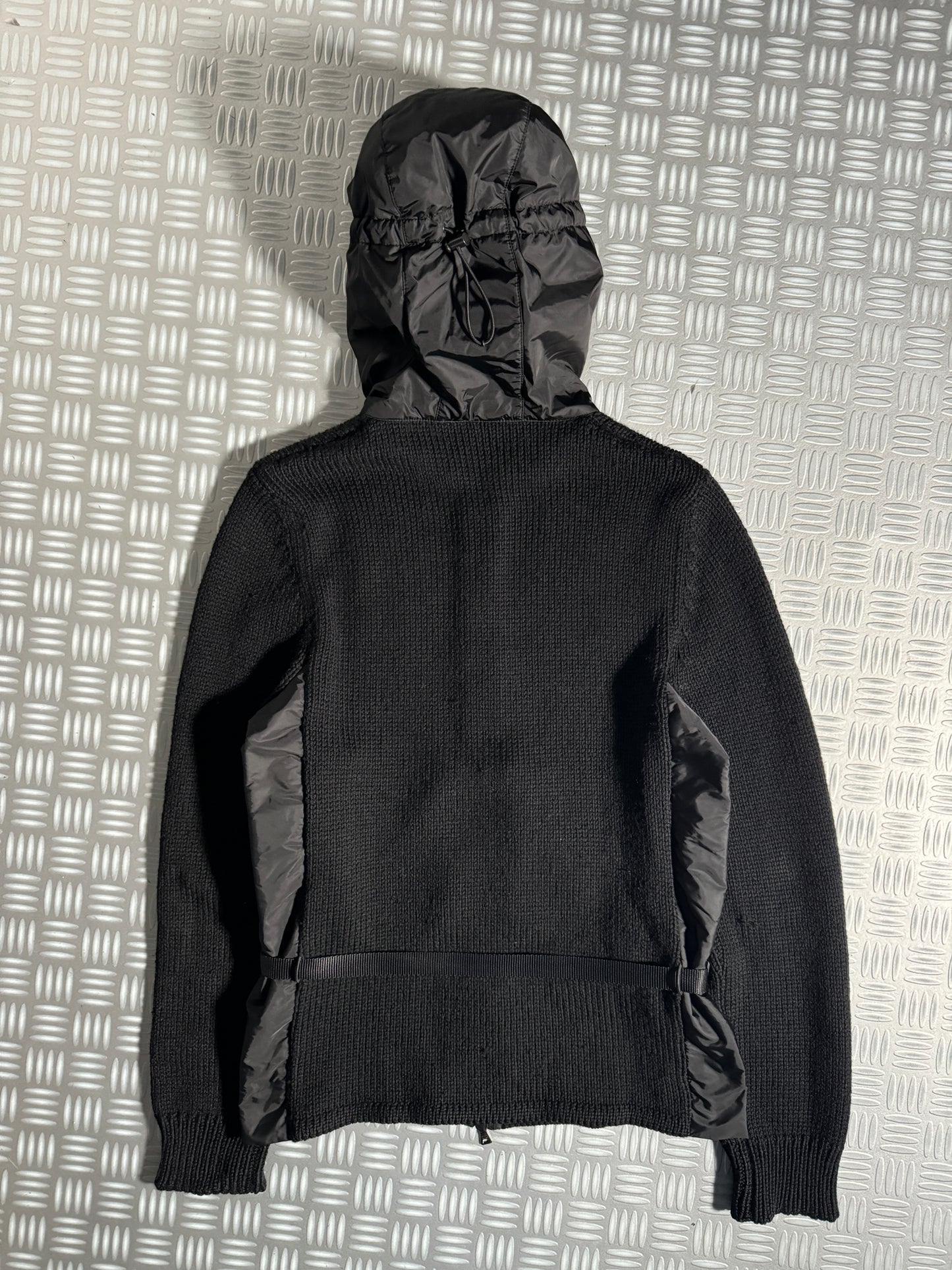 Early 2000's Prada Sport Jet Black Padded Nylon/Knit Zipped Jacket - Small