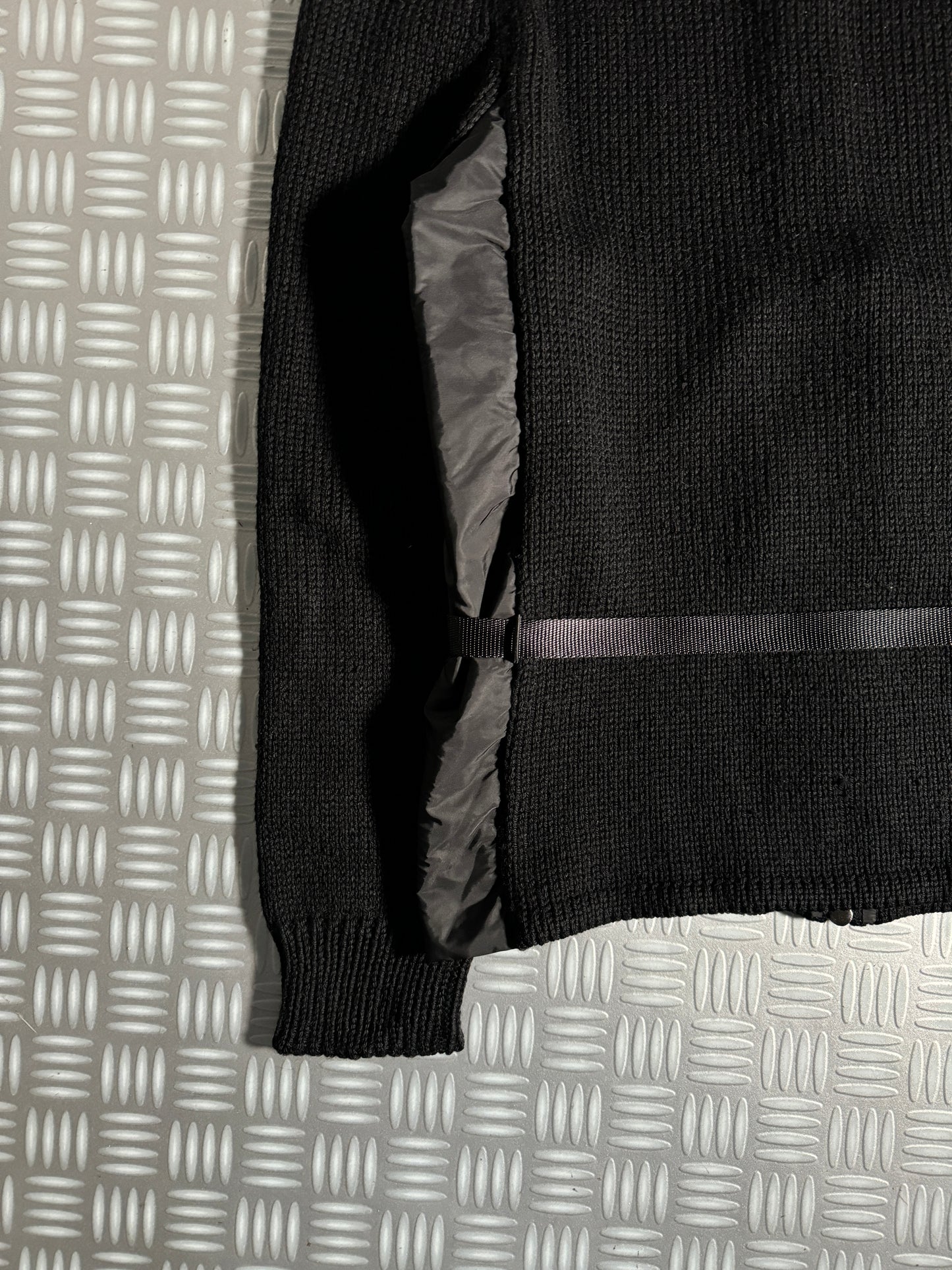 Early 2000's Prada Sport Jet Black Padded Nylon/Knit Zipped Jacket - Small