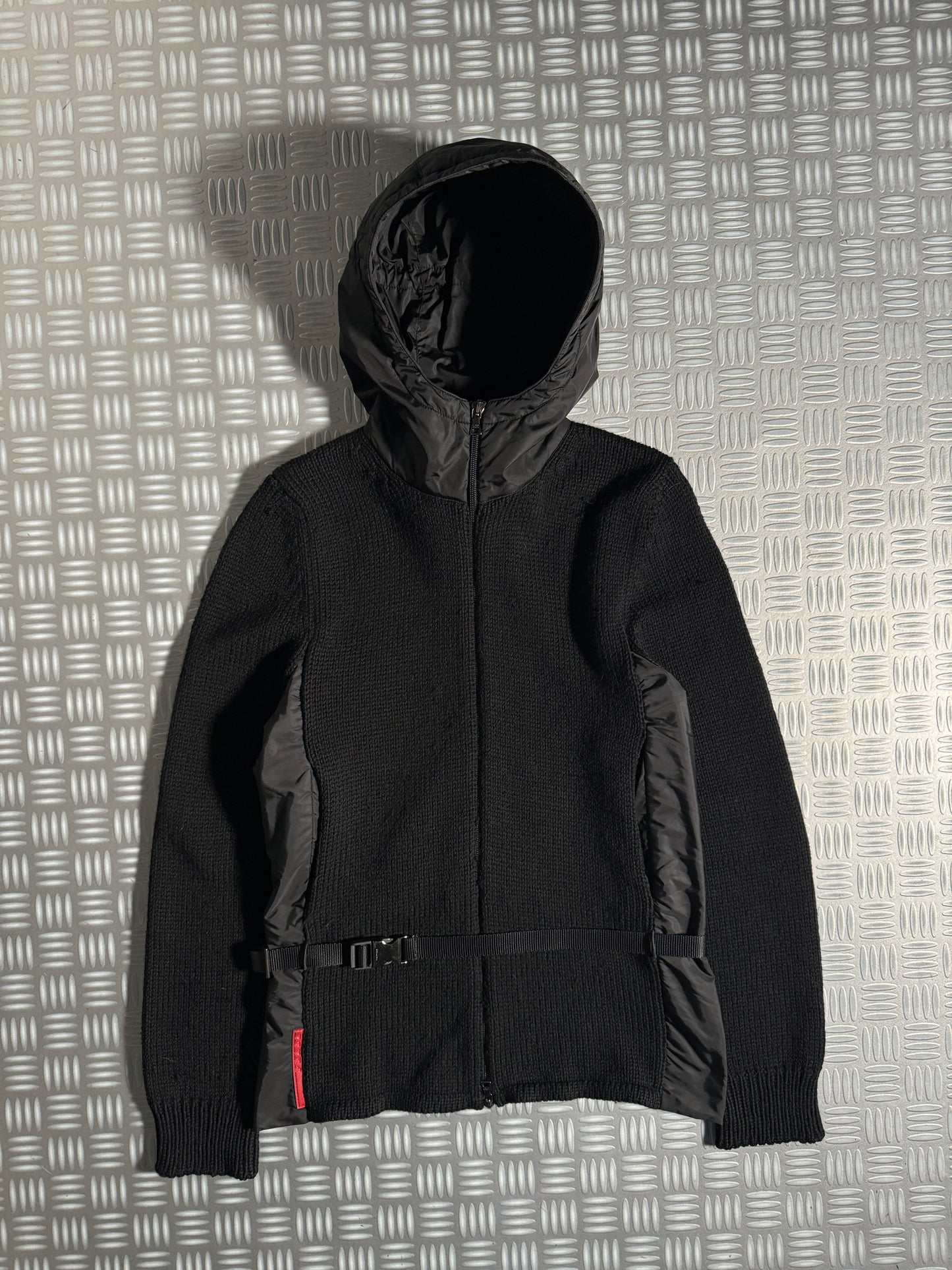 Early 2000's Prada Sport Jet Black Padded Nylon/Knit Zipped Jacket - Small