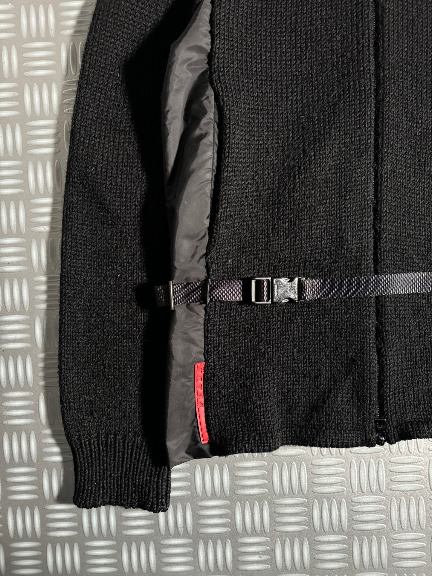 Early 2000's Prada Sport Jet Black Padded Nylon/Knit Zipped Jacket - Small