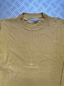 Late 1990's Stone Island Mustard Yellow Ribbed Cotton Spellout Crewneck - Large