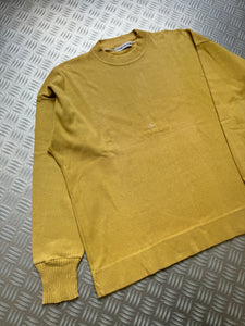 Late 1990's Stone Island Mustard Yellow Ribbed Cotton Spellout Crewneck - Large