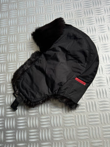 Early 2000's Prada Sport Jet Black Fur Lined Flight Cap