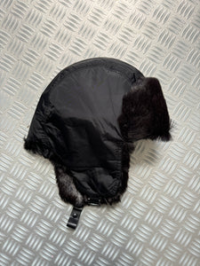 Early 2000's Prada Sport Jet Black Fur Lined Flight Cap