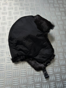 Early 2000's Prada Sport Jet Black Fur Lined Flight Cap