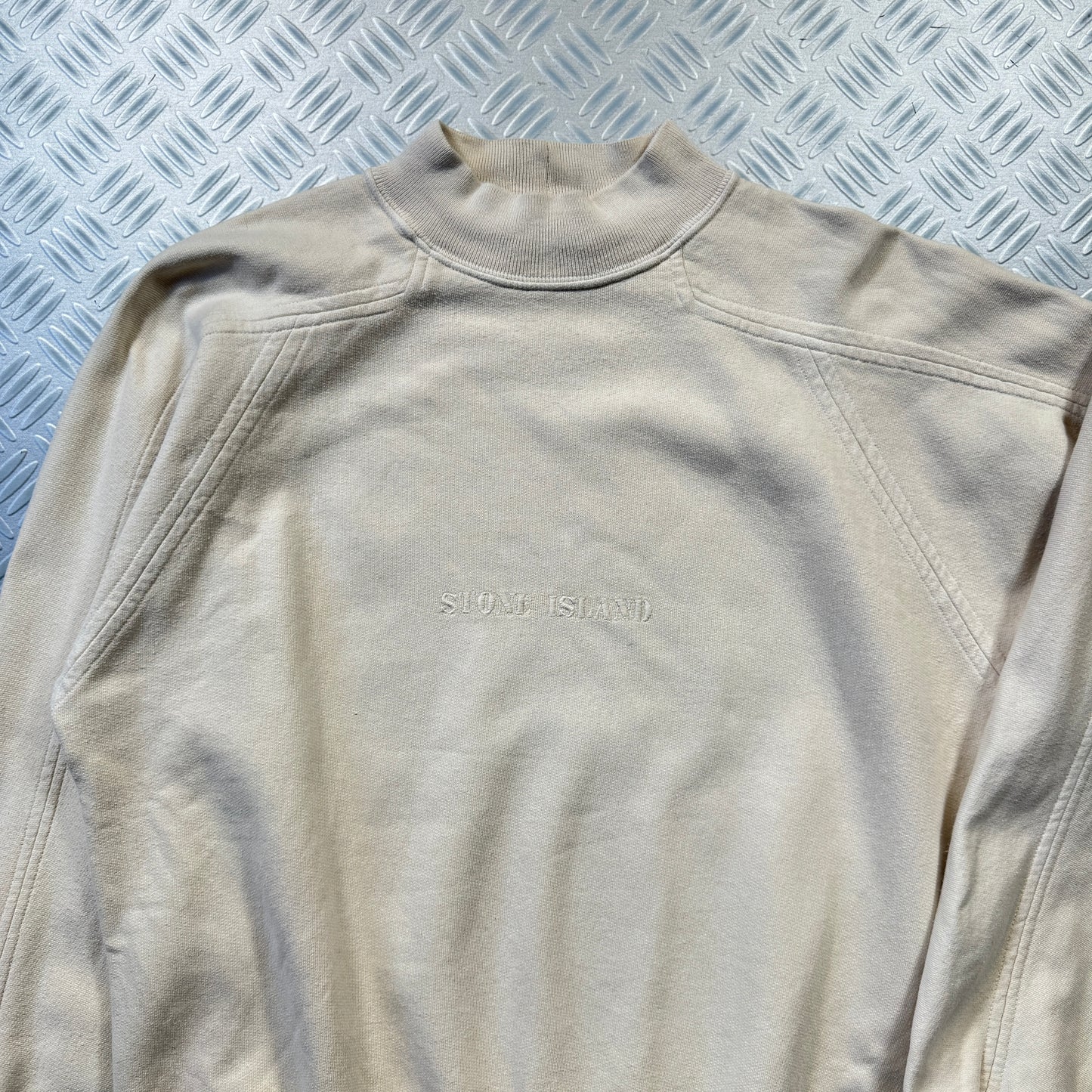 Stone Island Late 1990's Off White Spellout Crewneck