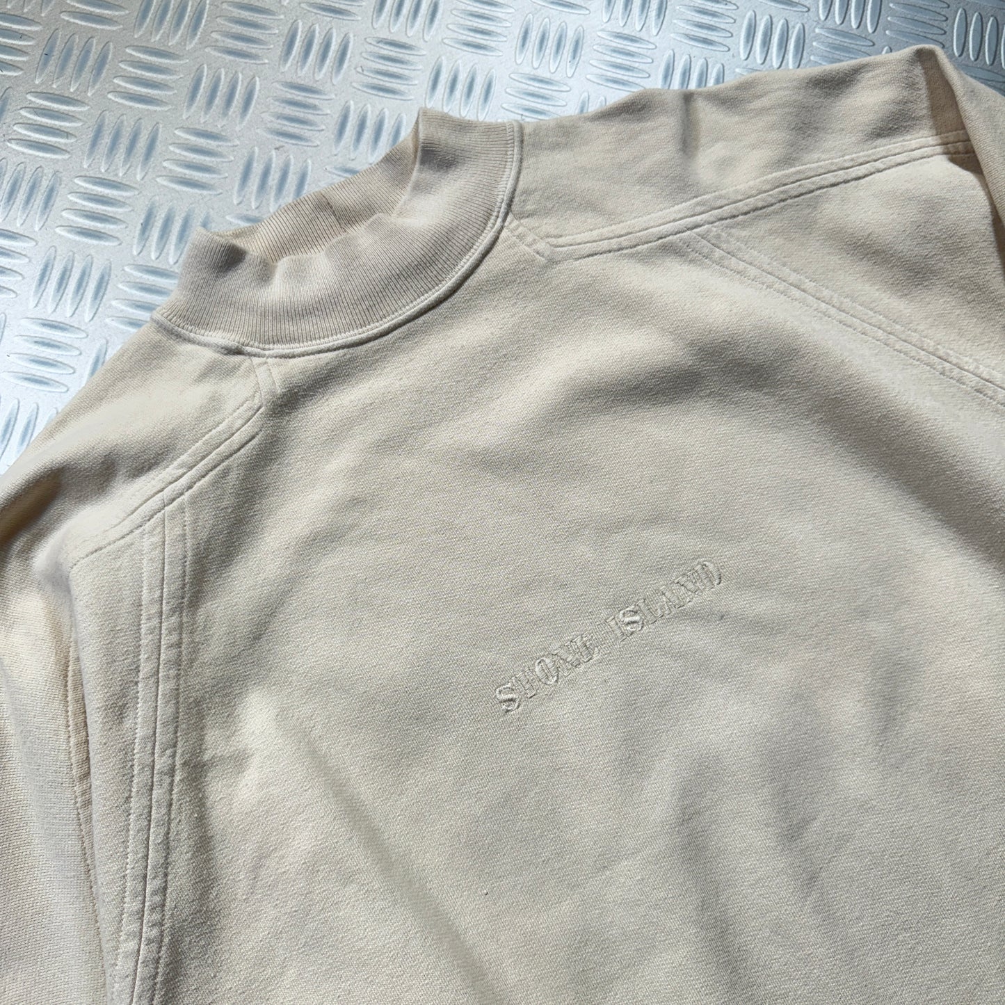 Stone Island Late 1990's Off White Spellout Crewneck