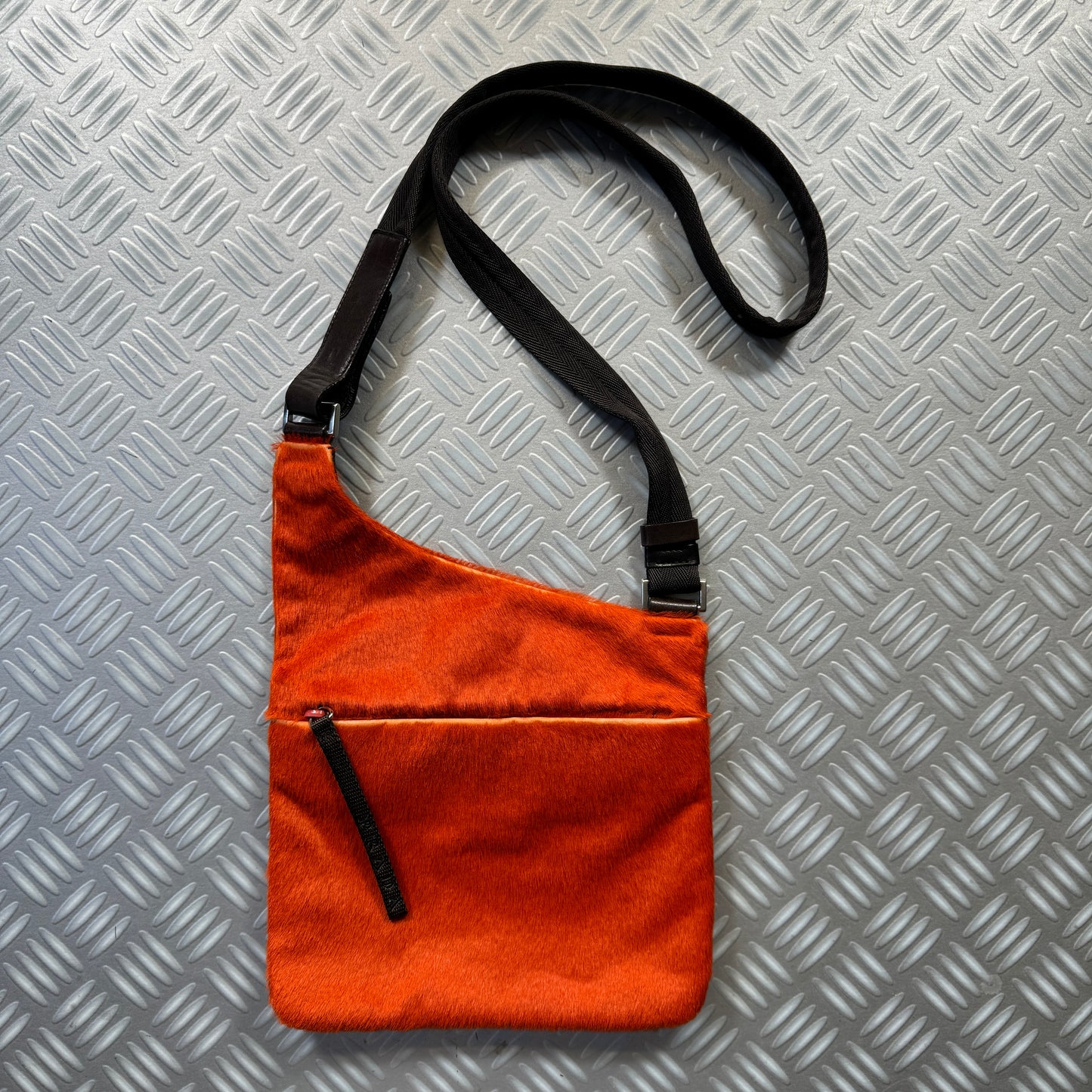 Early 2000's Prada Mainline Bright Orange Dyed Fur Side Bag
