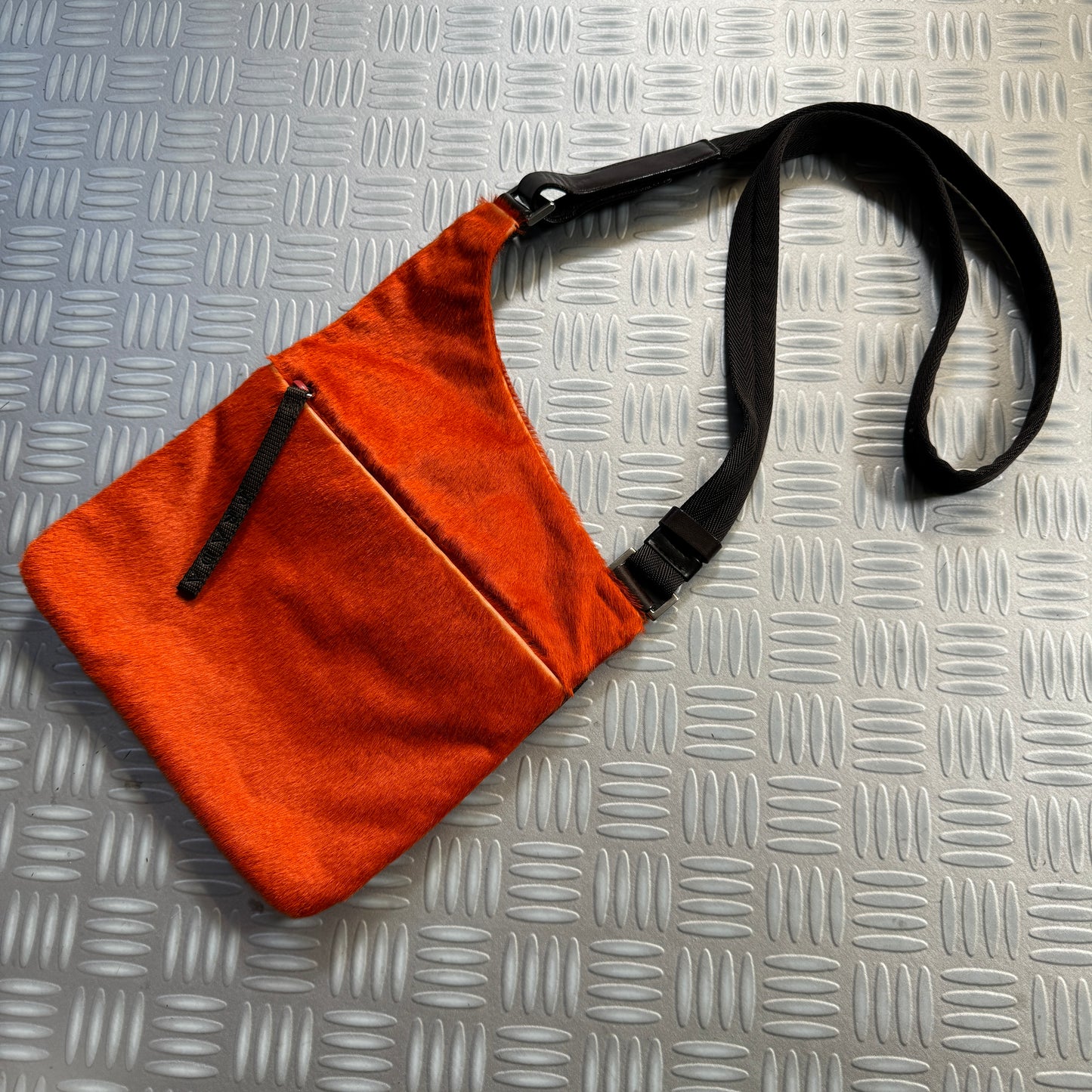 Early 2000's Prada Mainline Bright Orange Dyed Fur Side Bag