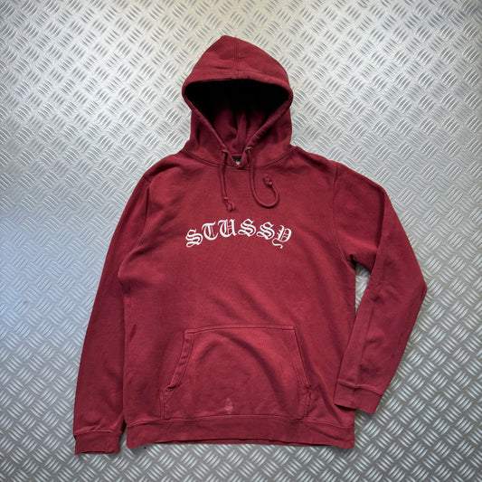 Early 2000's Stüssy Spellout Burgundy Hoodie - Medium / Large