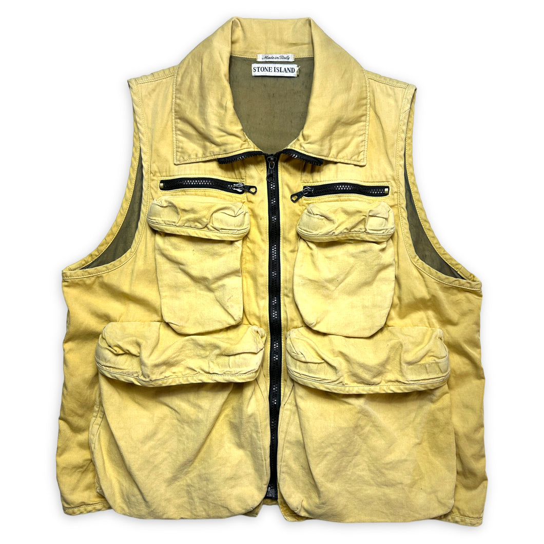 SS95’ Stone Island Honeycomb Yellow Multi Pocket Vest - Small
