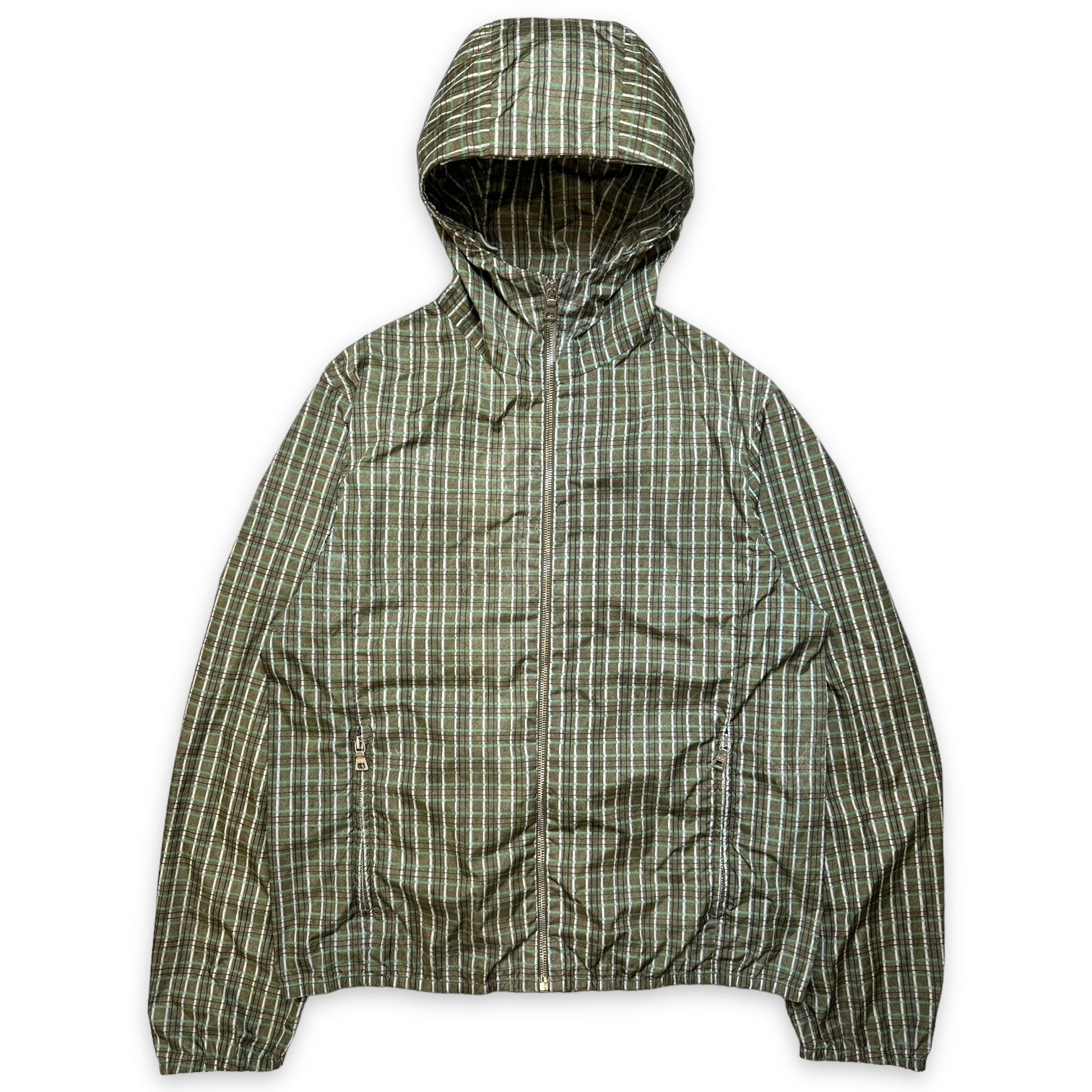 Early 2000's Prada Nylon Plaid Hooded Jacket - Small / Medium