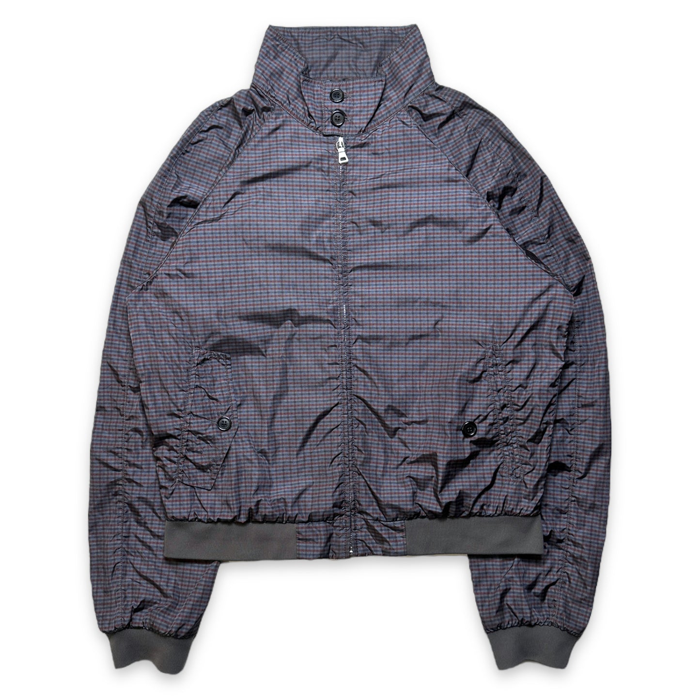 Blouson aviateur Prada Sport en nylon scintillant à carreaux noirs - Moyen