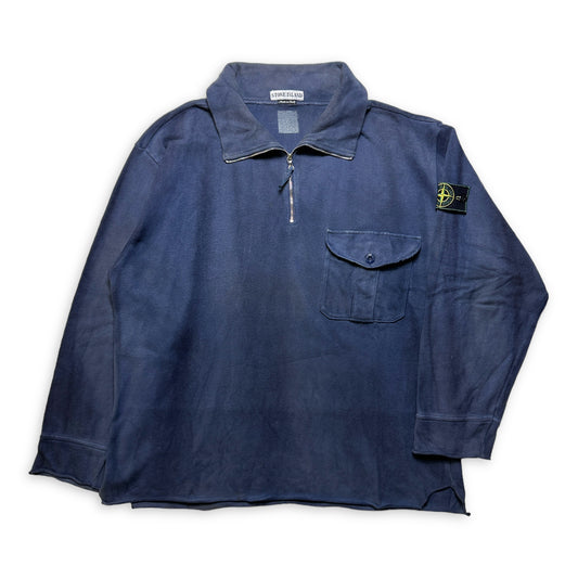Fin des années 1990 Stone Island Navy Quarter Zip - Extra Extra Large