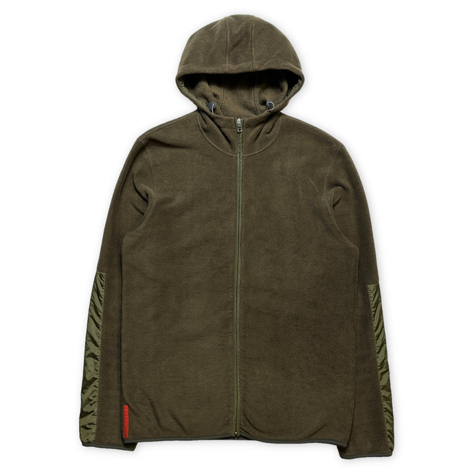 Early 2000's Prada Sport Khaki Nylon/Fleece Hooded Jacket - Extra Large
