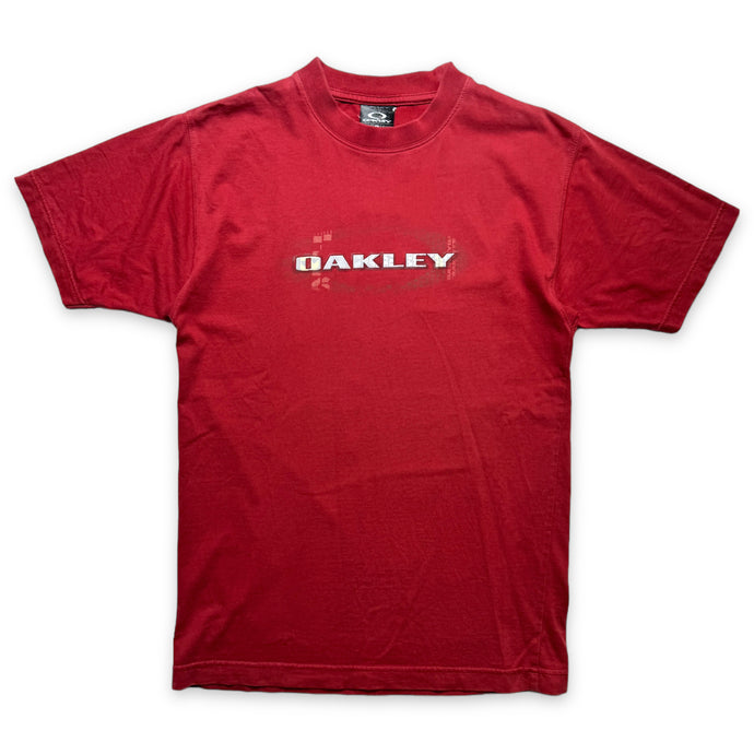 Early 2000's Oakley Bright Red Spellout Tee - Small