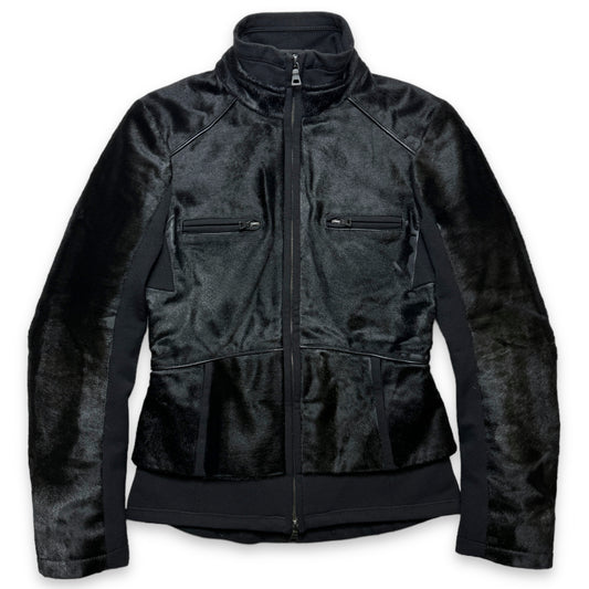 Début des années 2000 Prada Mainline Dyed Kid Fur Jet Black Jacket - Femmes 6-8
