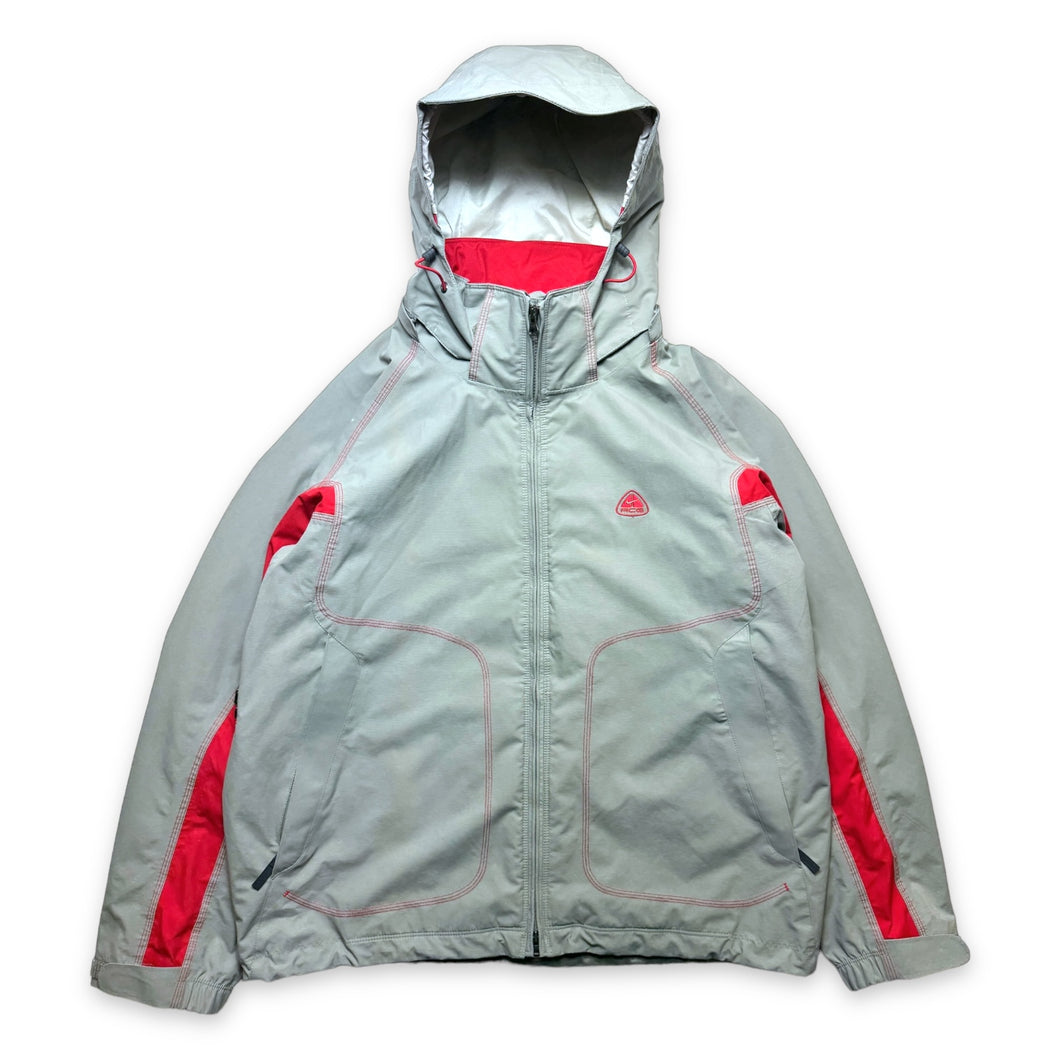 Early 2000's Nike ACG Grey/Red Panelled Padded Jacket - Extra Large