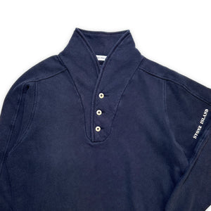 1985 Stone Island Midnight Navy Button Neck Sweater - Large / Extra Large