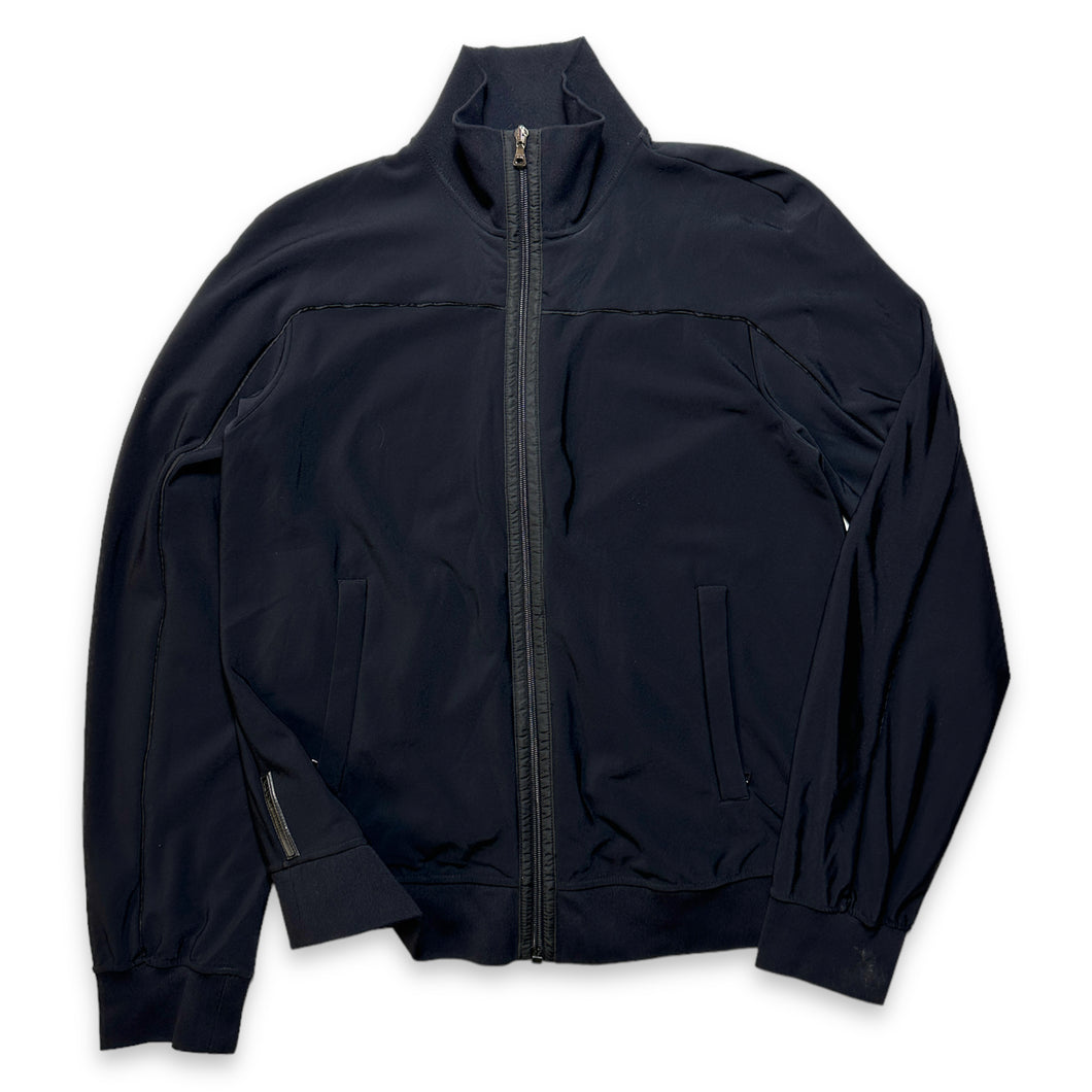 Prada Sport Jet Black Leather Tab Track Jacket - Medium
