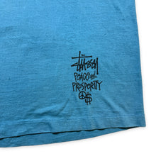 Charger l&#39;image dans la galerie, Tee-shirt bleu vif Stüssy Peace and Prosperity des années 1990 - Extra Large