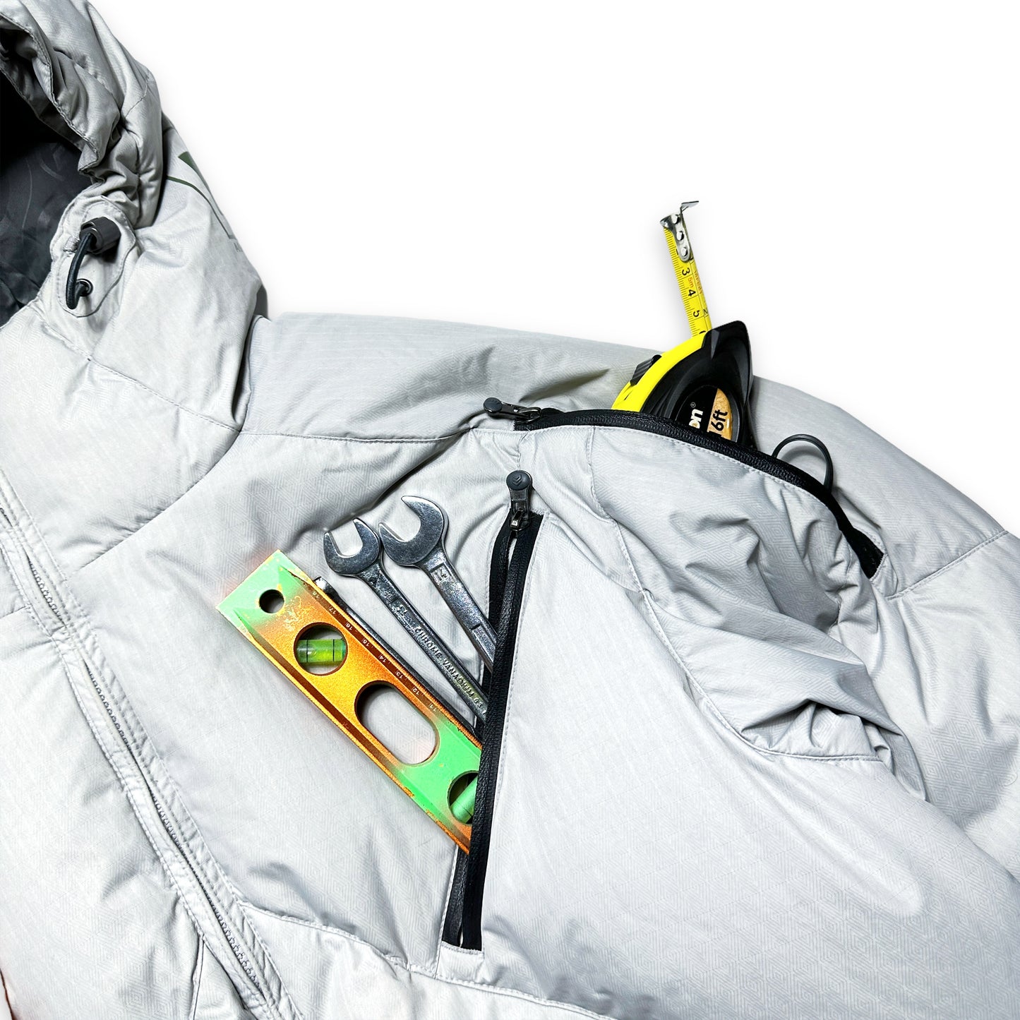 Analog Heavy Duty Light Grey Taped Zip Multi Pocket Down Jacket
