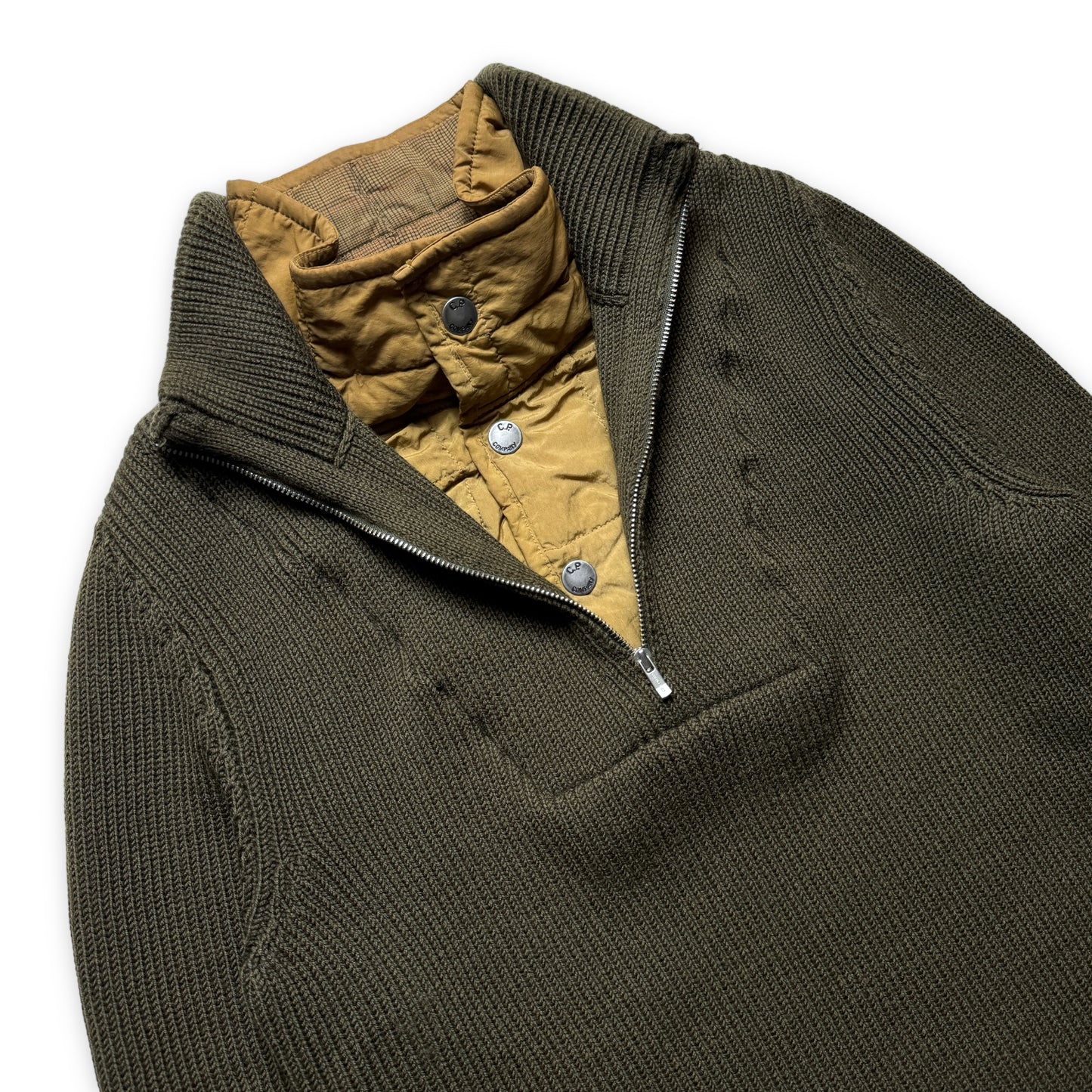 Début des années 2000 CP Company Rembourré Double Couche Encolure Quarter Zip Knit - Petit / Moyen