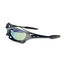 Load image into Gallery viewer, 2003 Oakley Splice Black Gunmetal Polished Black + Emerald Iridium Sunglasses