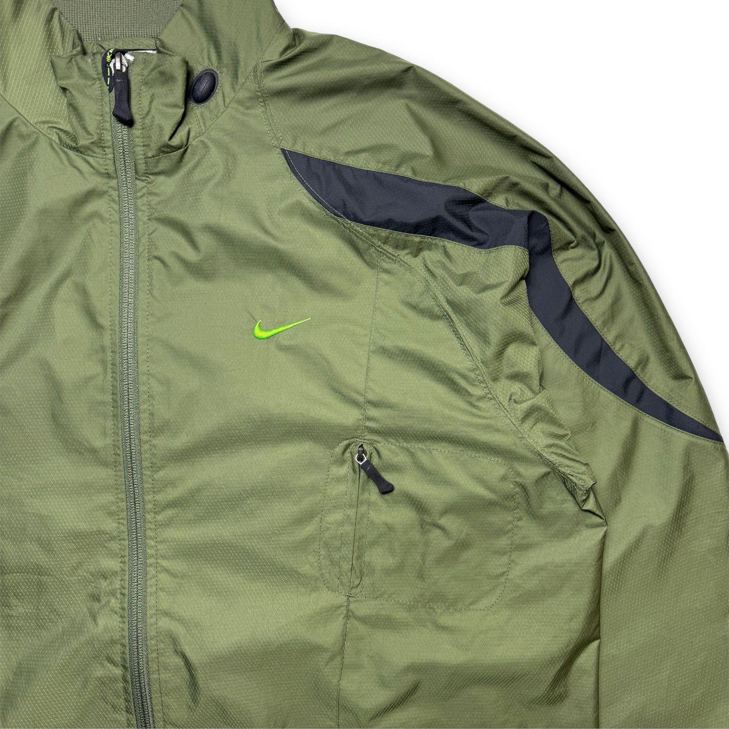 Early 2000's Nike Khaki Green Panelled Double Pocket Technical Jacket - Large