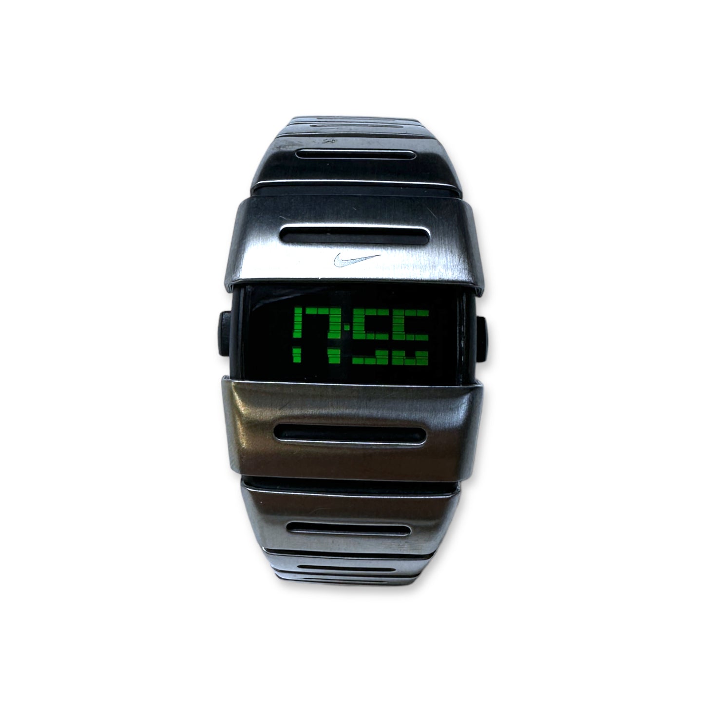 Montre numérique Nike D-Line argent/noir Ron en acier inoxydable du début des années 2000