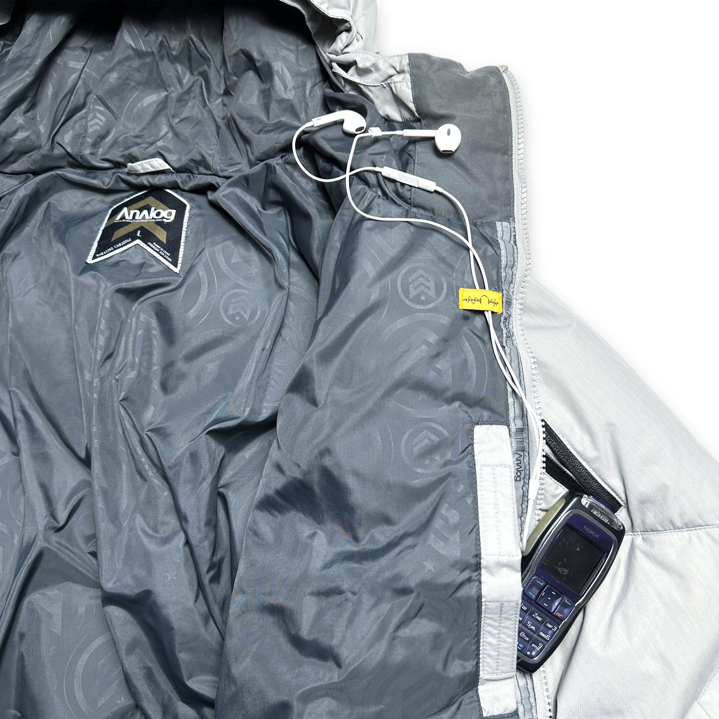 Analog Heavy Duty Light Grey Taped Zip Multi Pocket Down Jacket