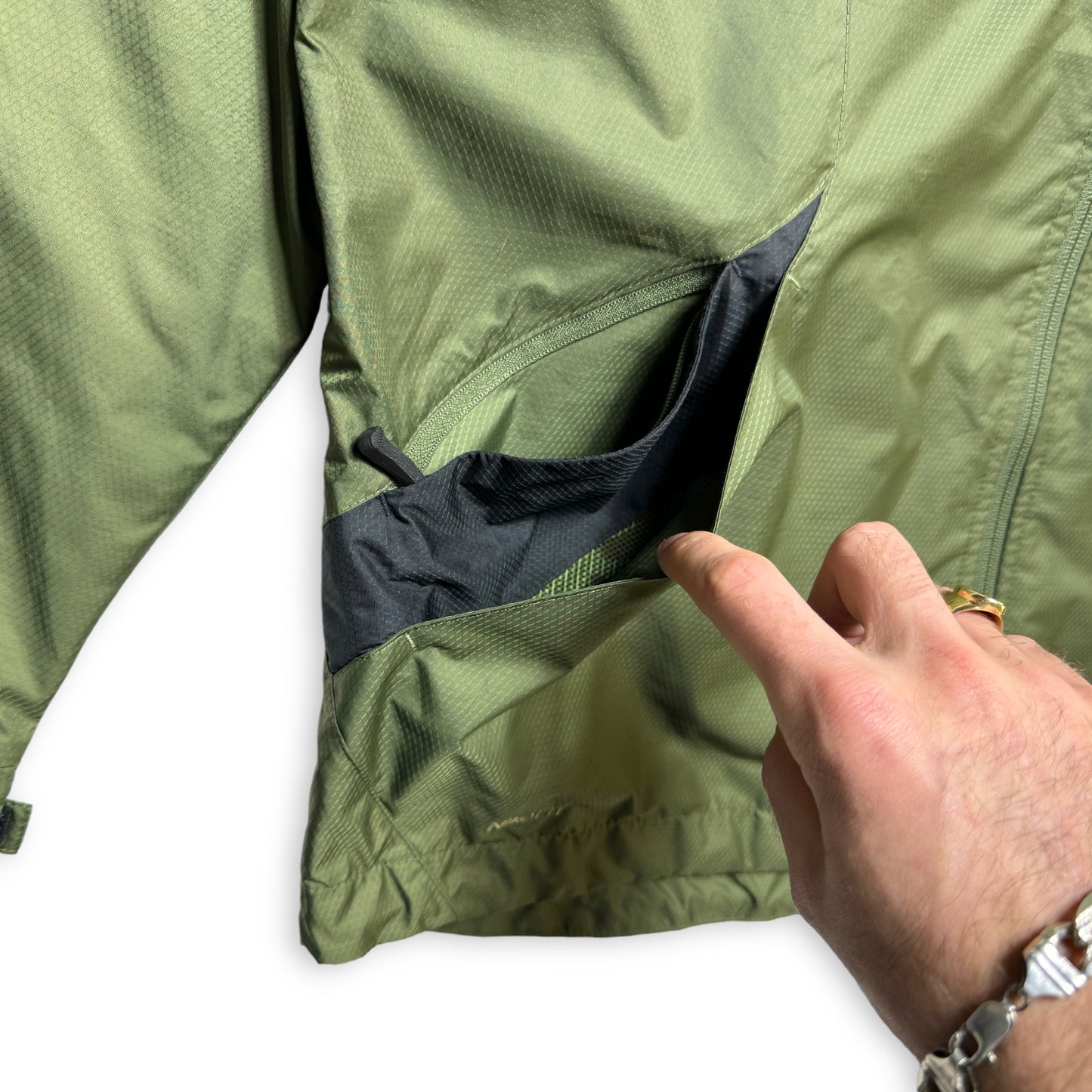 Early 2000's Nike Khaki Green Panelled Double Pocket Technical Jacket - Large