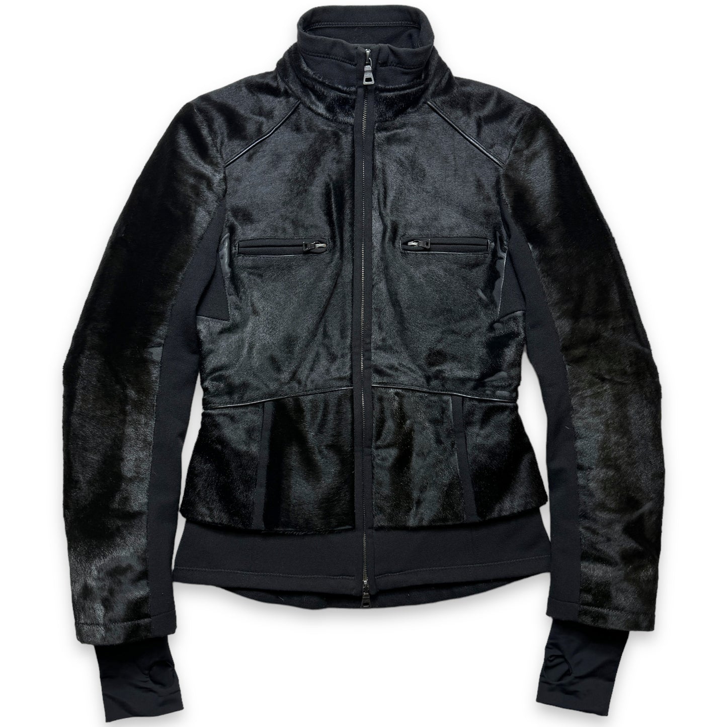 Début des années 2000 Prada Mainline Dyed Kid Fur Jet Black Jacket - Femmes 6-8