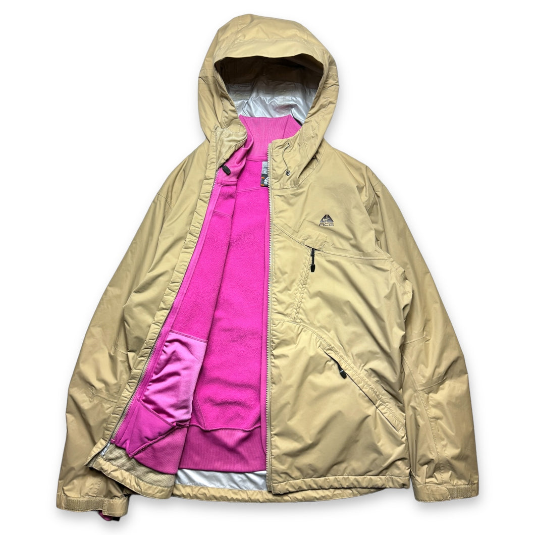 Early 2000's Nike ACG 2in1 Beige/Fluorescent Pink Tri-Pocket Jacket - Small / Medium