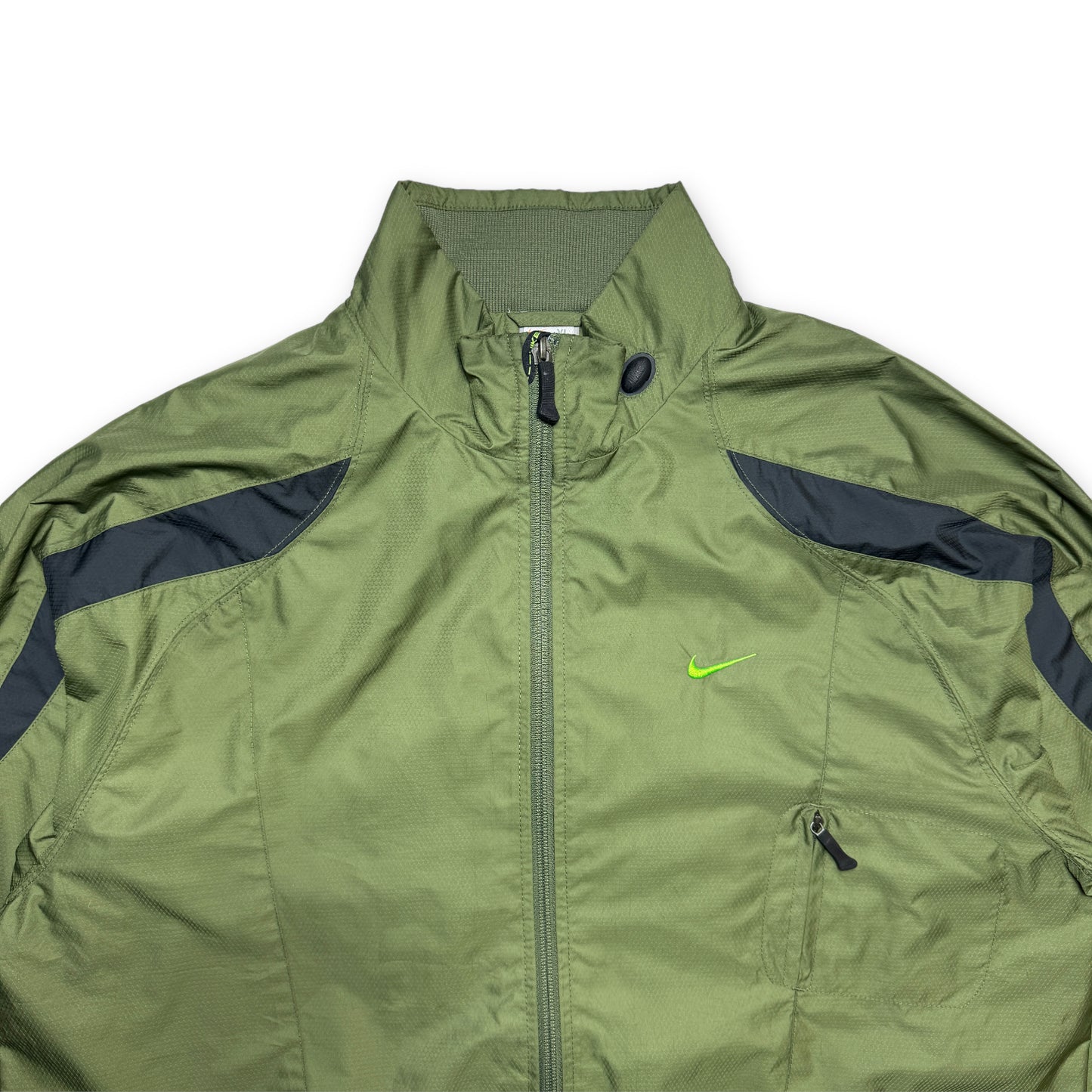 Early 2000's Nike Khaki Green Panelled Double Pocket Technical Jacket - Large
