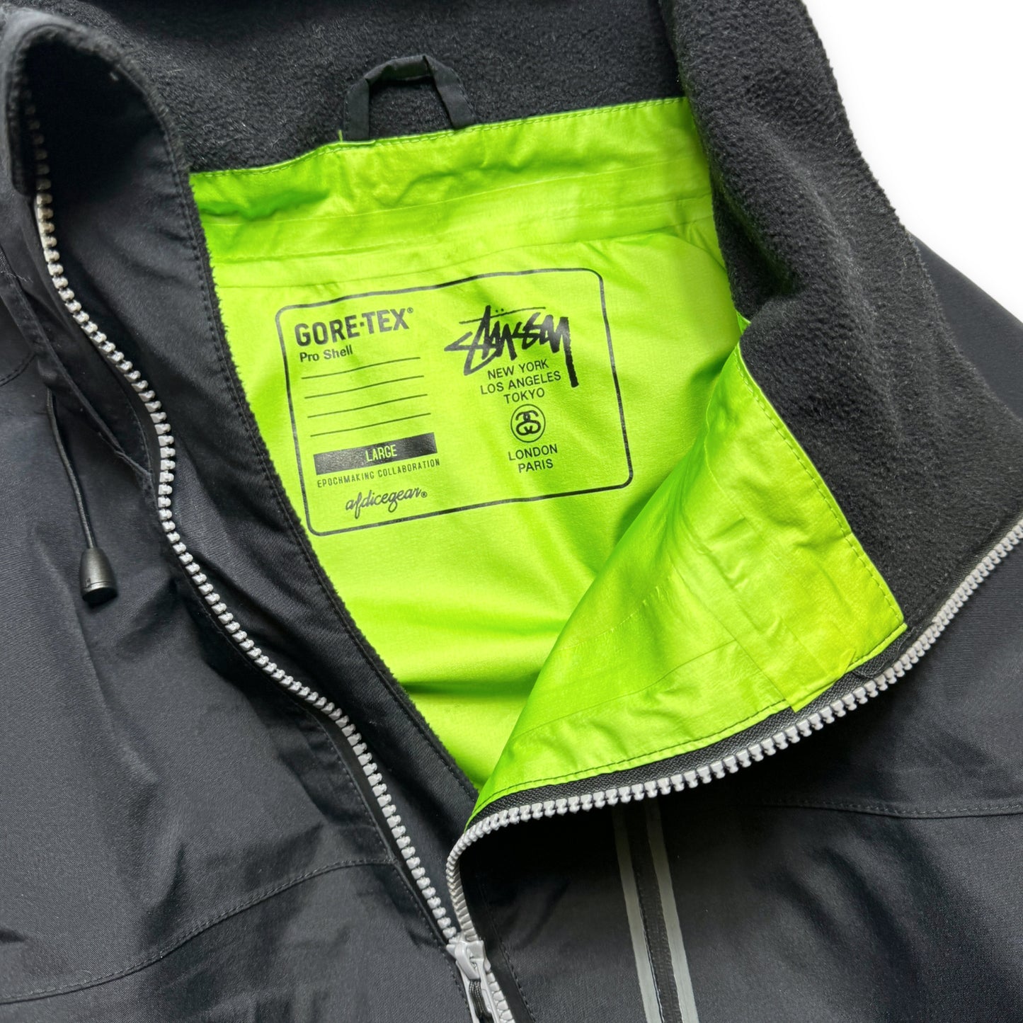 AW11' Stüssy x Afdice Jet Black Asymmetric Zip Technical Gore-Tex Jacket