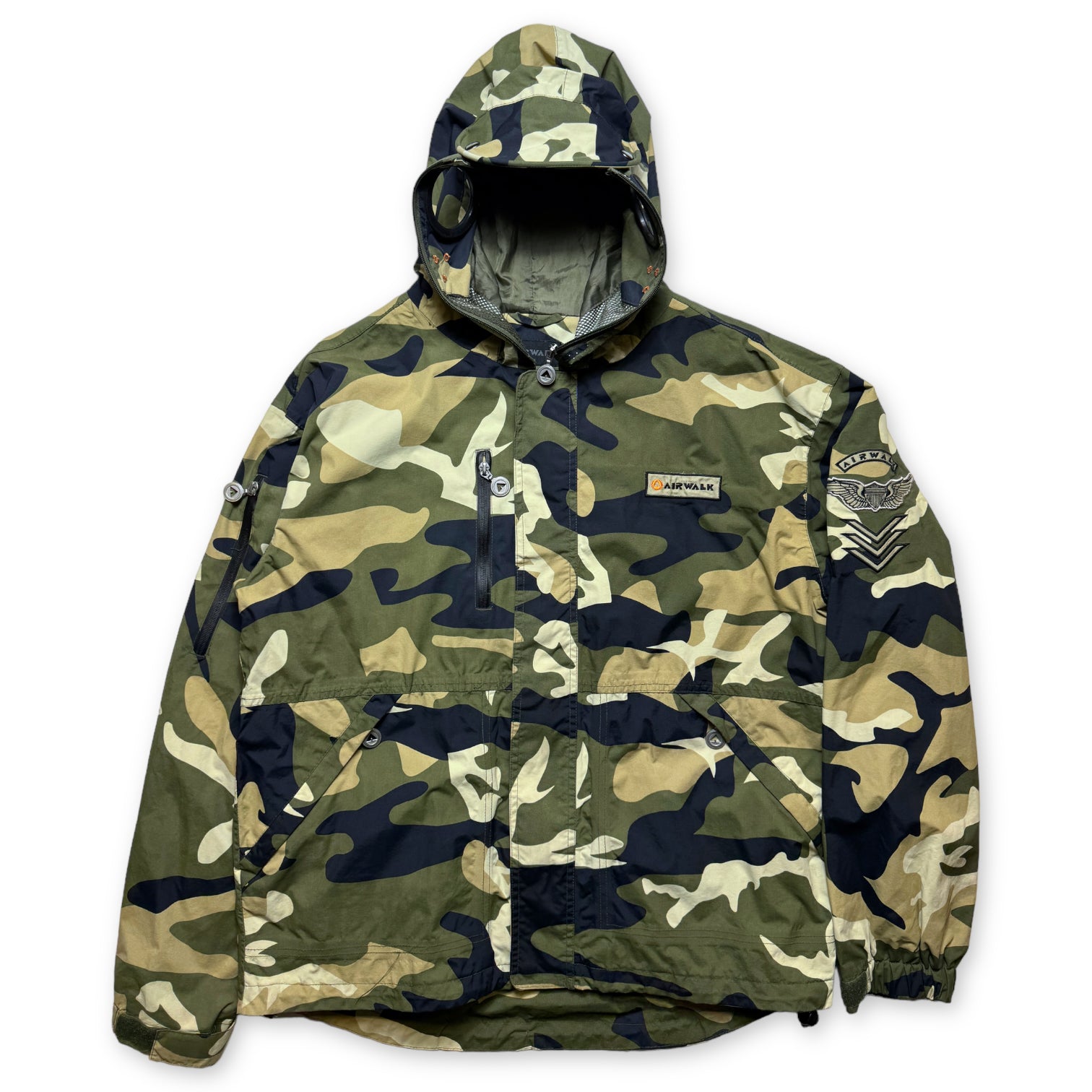 vintage airwalk goggle mask jacket Early 2000's Airwalk Full Zip Face Mask Camo Jacket