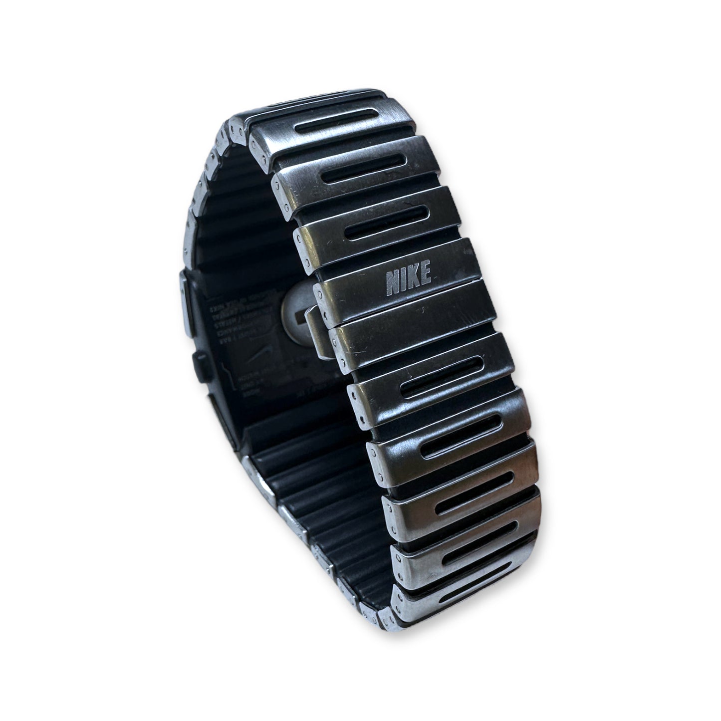 Montre numérique Nike D-Line argent/noir Ron en acier inoxydable du début des années 2000