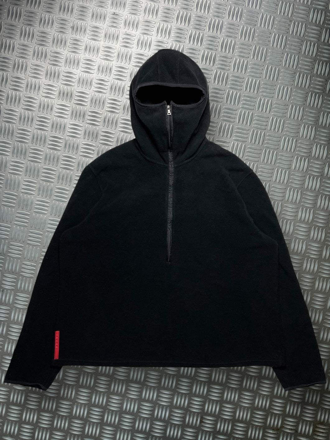 Early 2000's Prada Sport Jet Black Balaclava Half Zip Nylon Panel Fleece - Medium & Extra Large