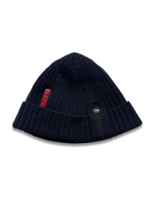 Prada Sport Ribbed Knit Navy Beanie