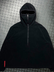 Early 2000's Prada Sport Jet Black Balaclava Half Zip Nylon Panel Fleece