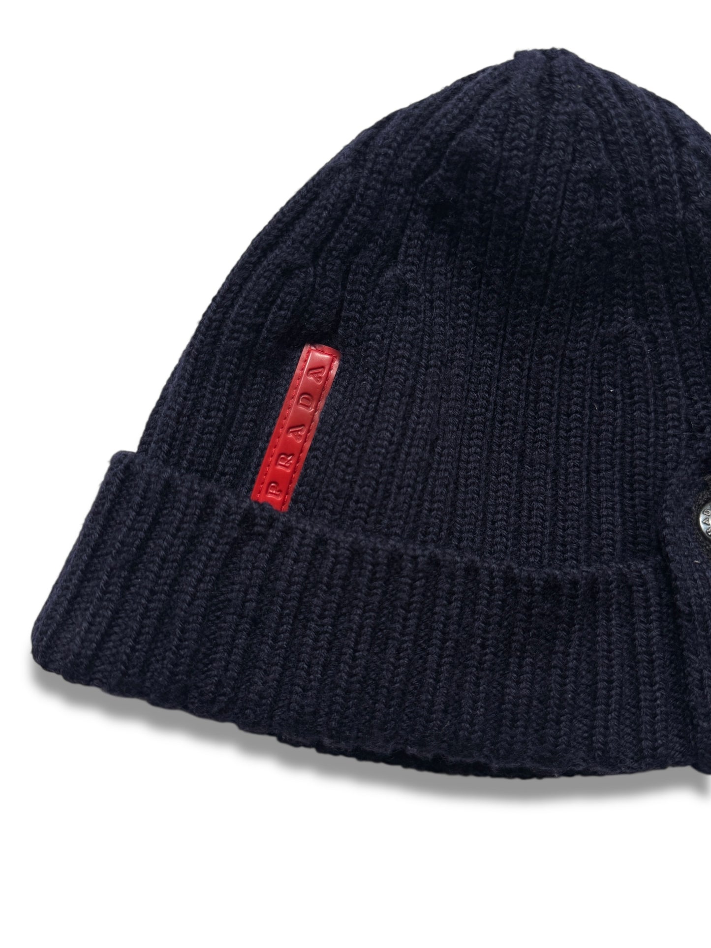 Prada Sport Ribbed Knit Navy Beanie