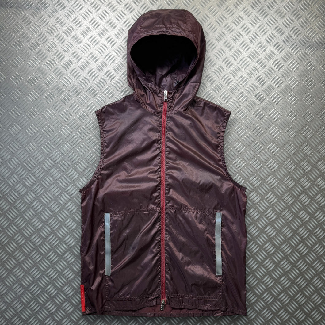 Prada Sport Burgundy Nylon Hooded Vest - Medium