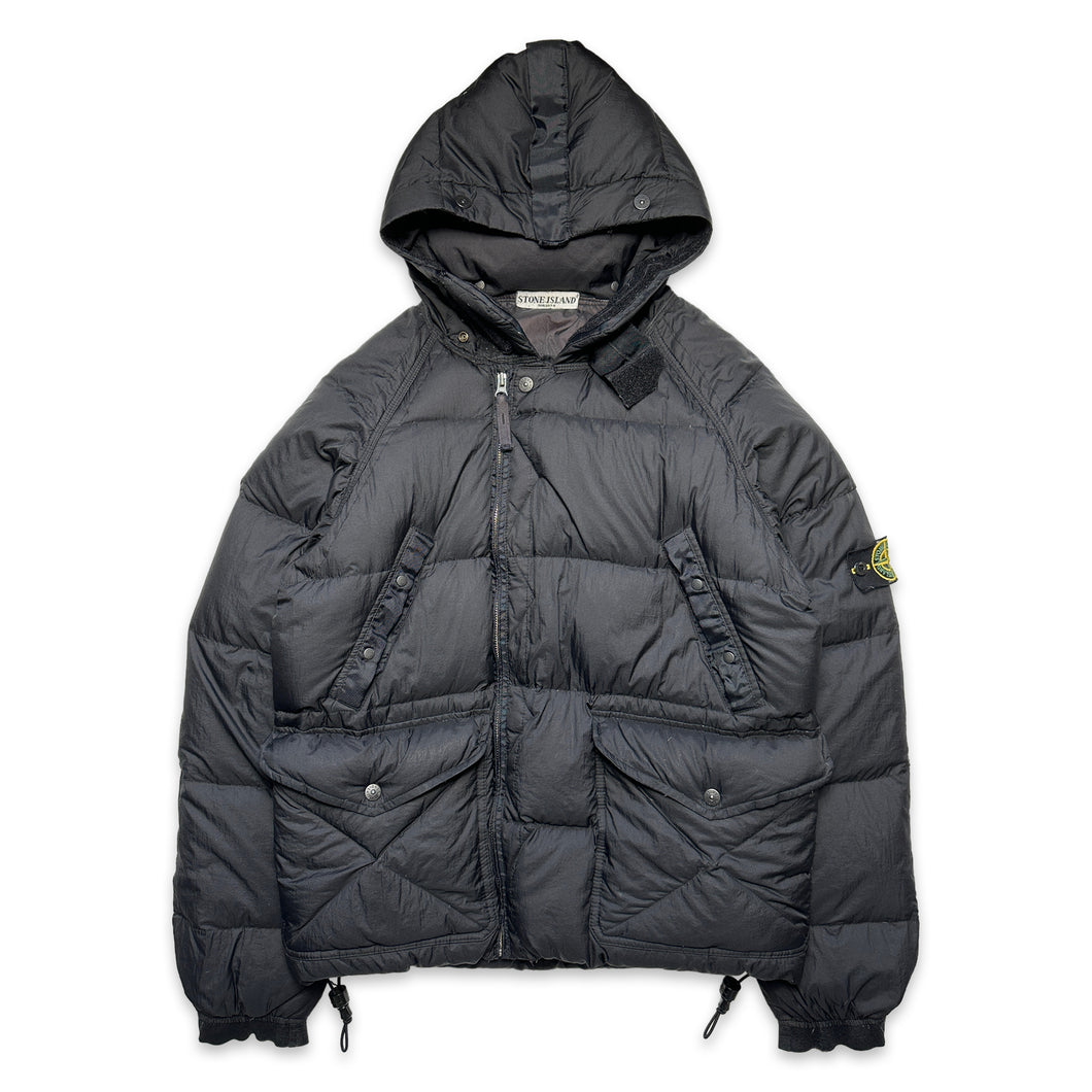 AW08' Stone Island Black Off Centre Zip Opaque Puffer Jacket - Medium